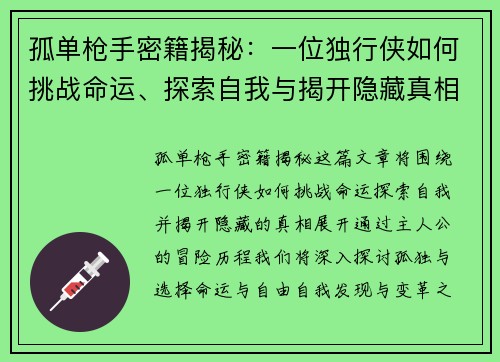 孤单枪手密籍揭秘：一位独行侠如何挑战命运、探索自我与揭开隐藏真相的历程